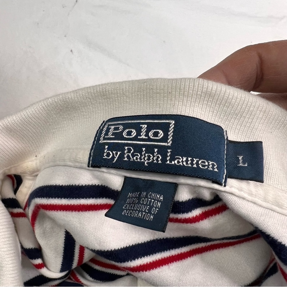 Polo Ralph Lauren Men's Size Large Stripe Classic Fit White & Blue Polo L031222 - Picture 4 of 5